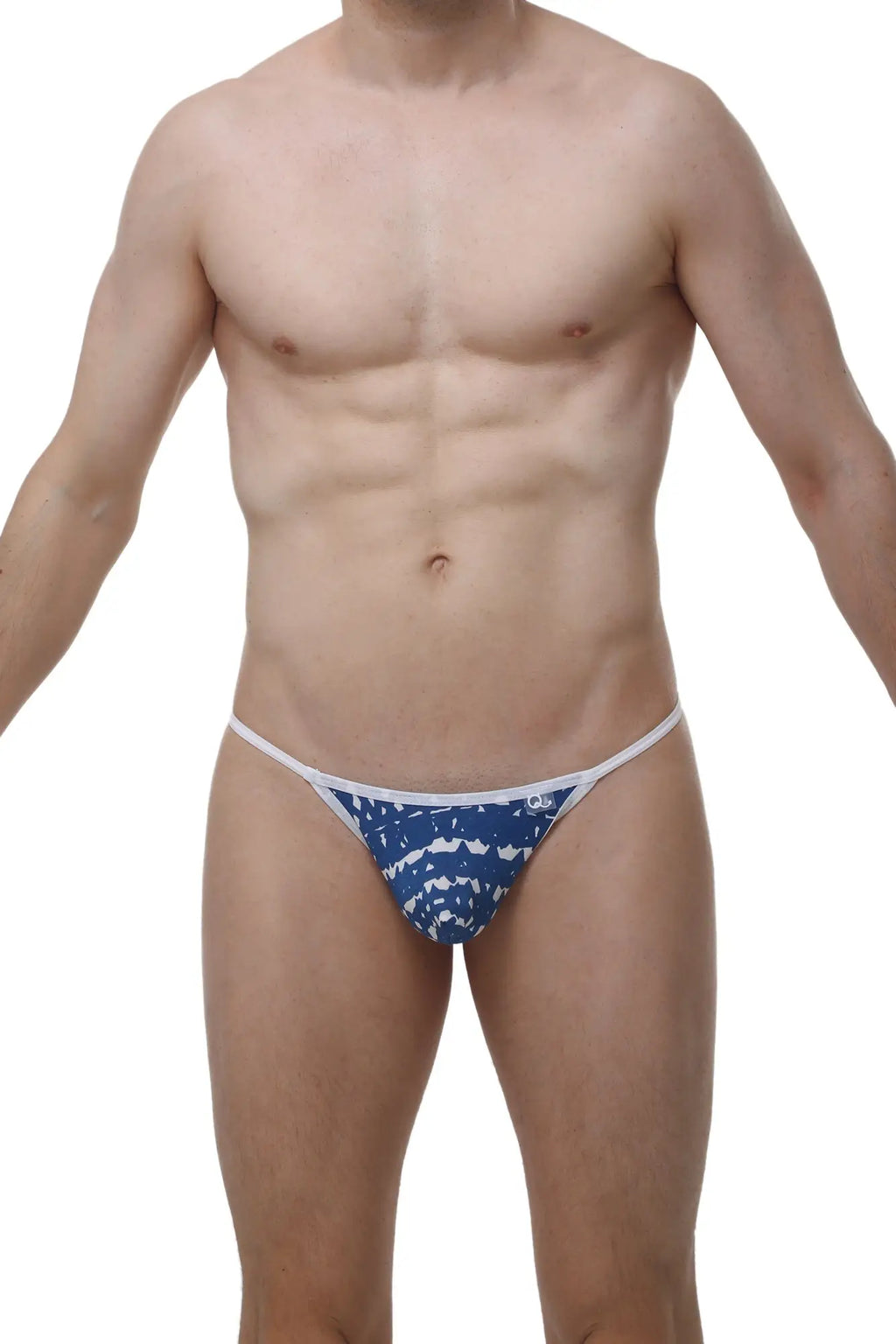 Petitq g-string herat new denim blue and white patterned thong with snug form-fitting design and denim material
