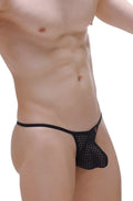 Black mesh thong petitq g-string plaven durtol with supportive contoured design, front view
