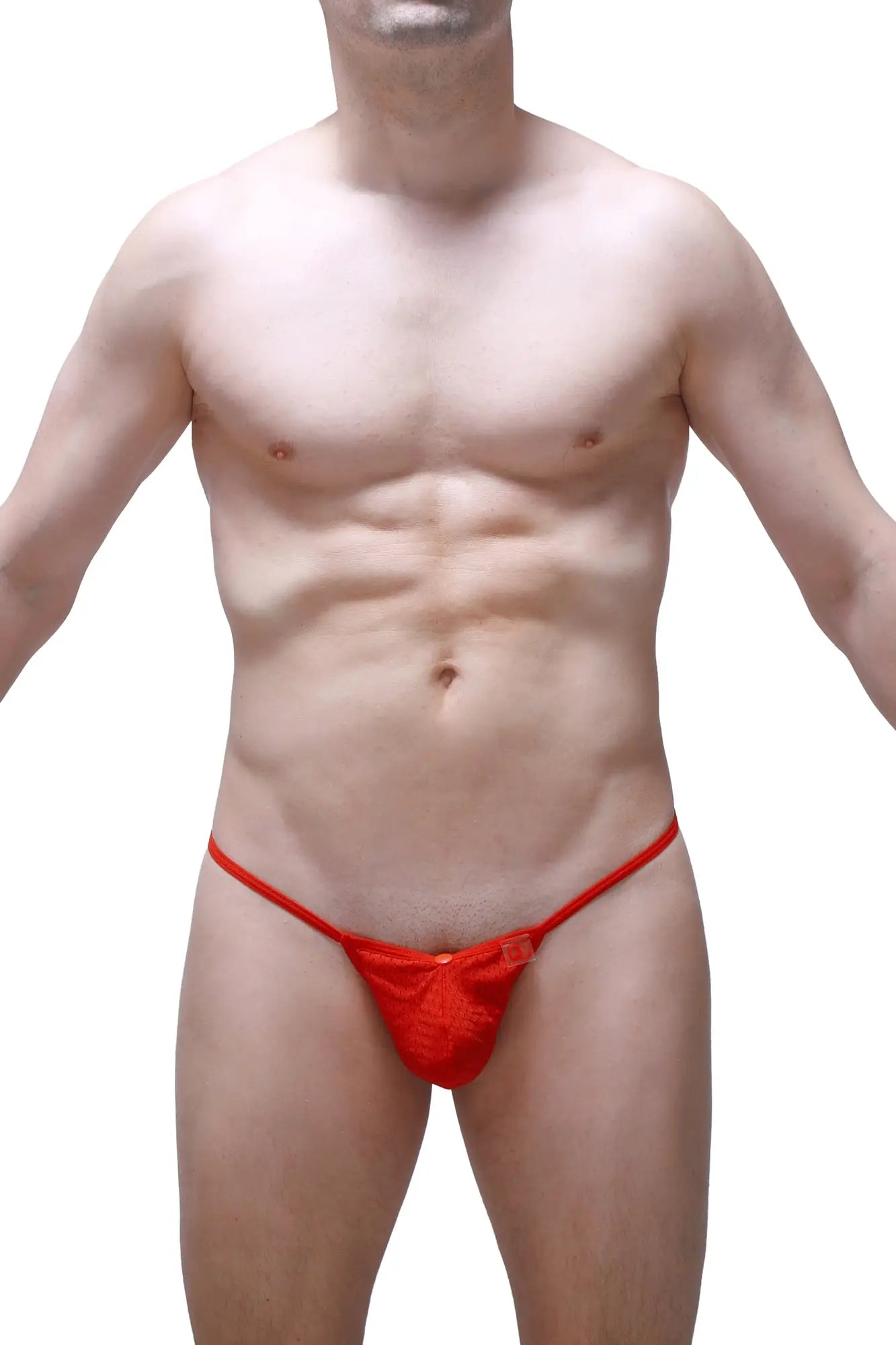 Red lace thong g-string with silicone ring and small decorative bow at the front from PetitQ
