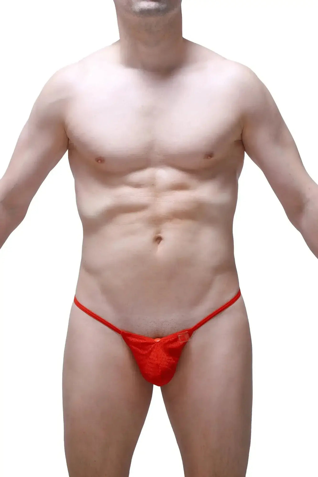 Red lace thong g-string with silicone ring and small decorative bow at the front from PetitQ