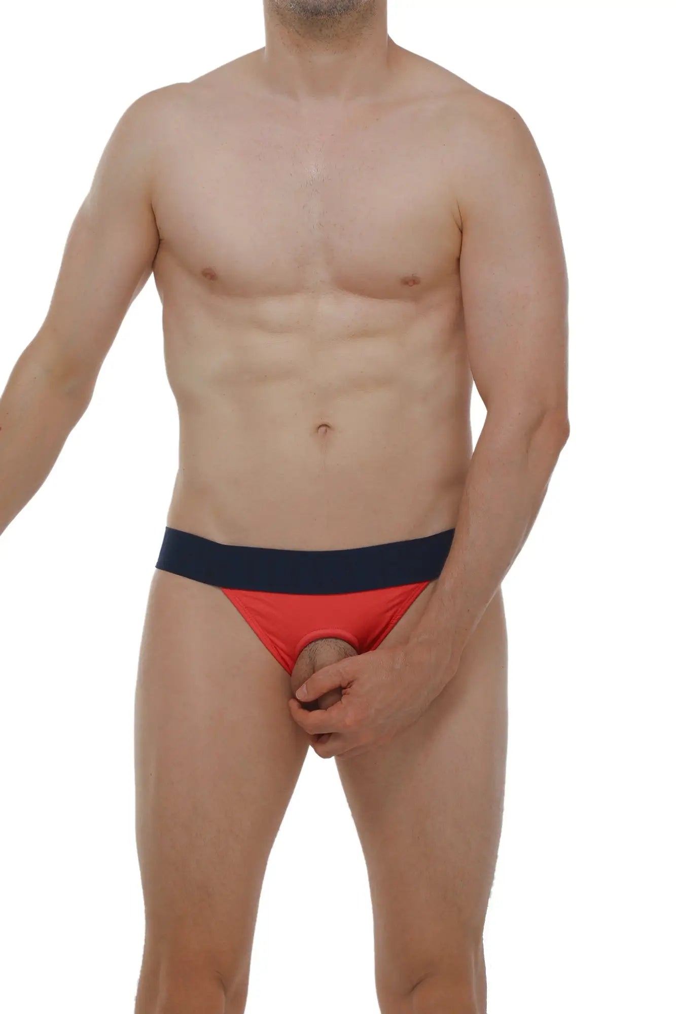 Petitq jockstrap anjouin fuchsia red and navy blue athletic briefs with snug fit design for active wear
