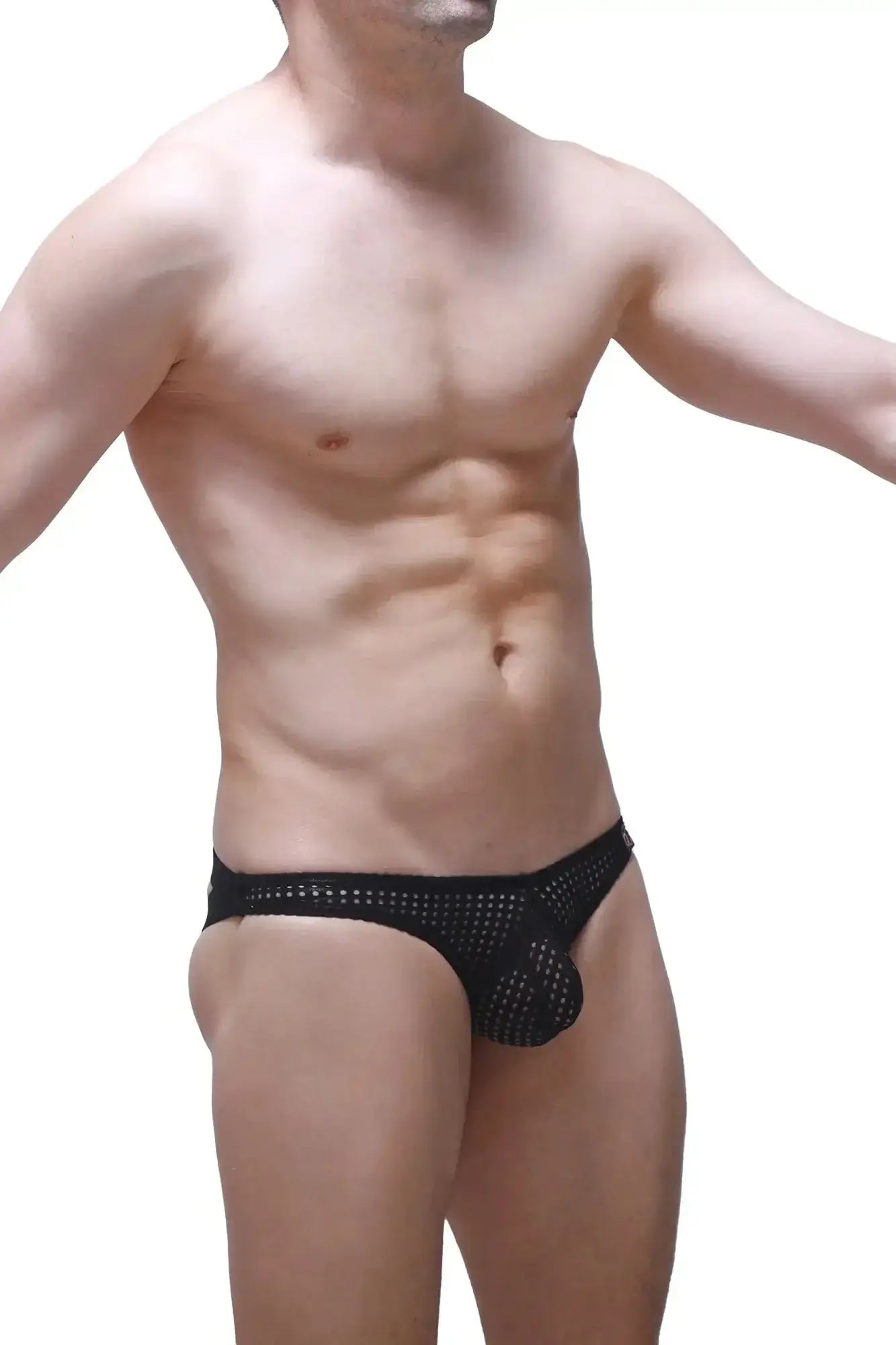 Petitq jockstrap bagard durtol black mesh briefs with perforated design and contoured pouch for support