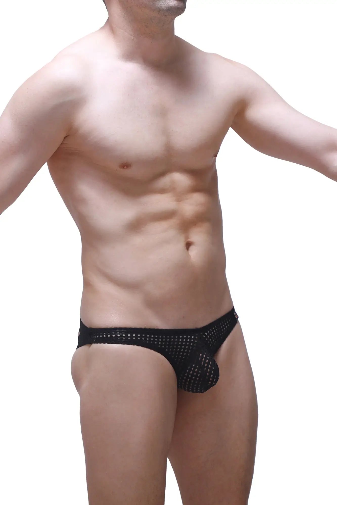 Petitq jockstrap bagard durtol black mesh briefs with perforated design and contoured pouch for support