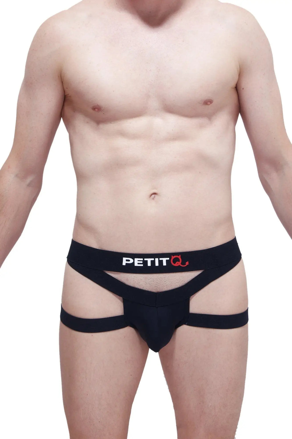 Black petitq jockstrap baho men’s underwear with a distinctive cut and design shown from the back side