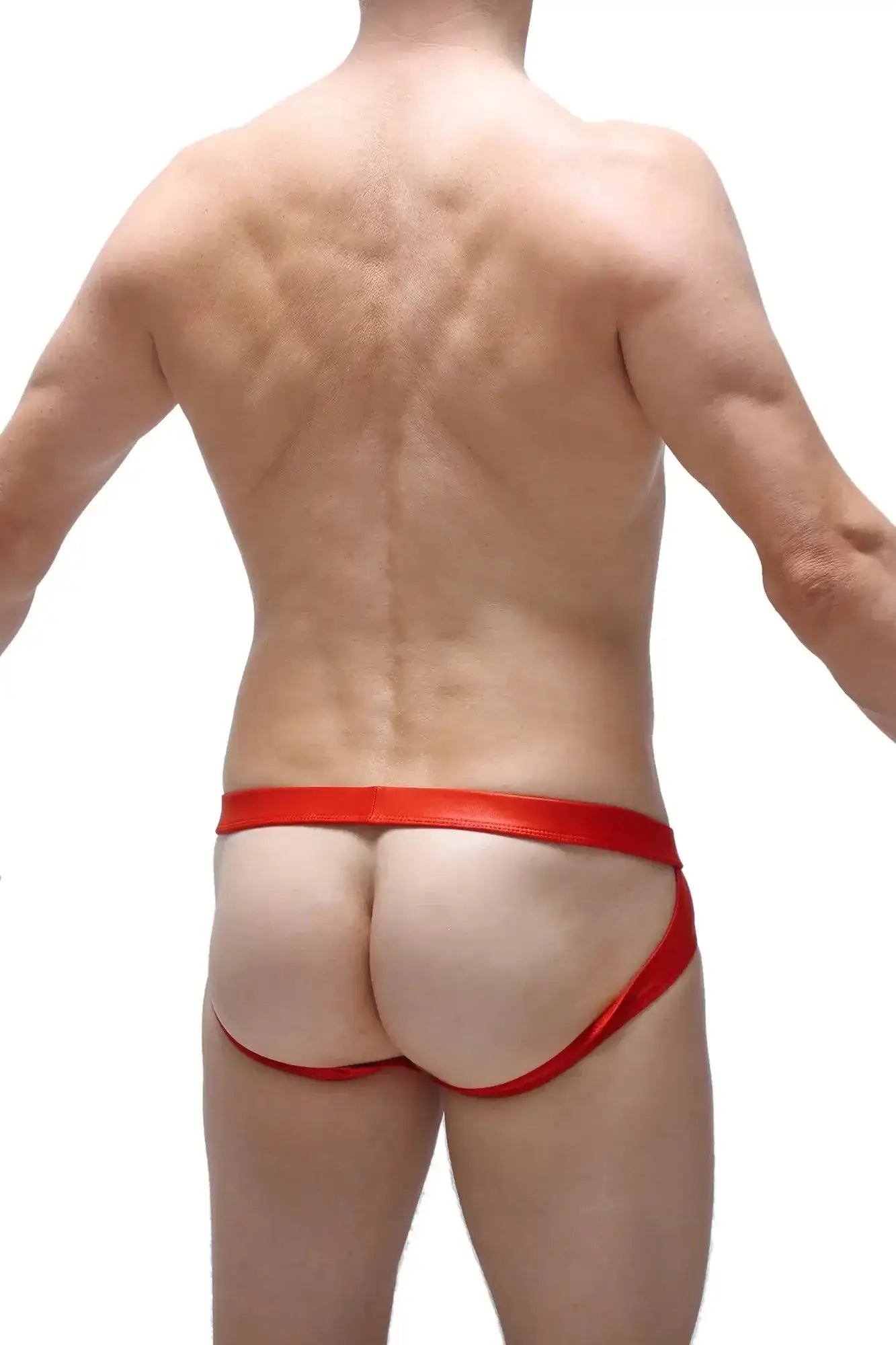 Red satin petitq jockstrap beire wet red briefs with a sleek form-fitting design
