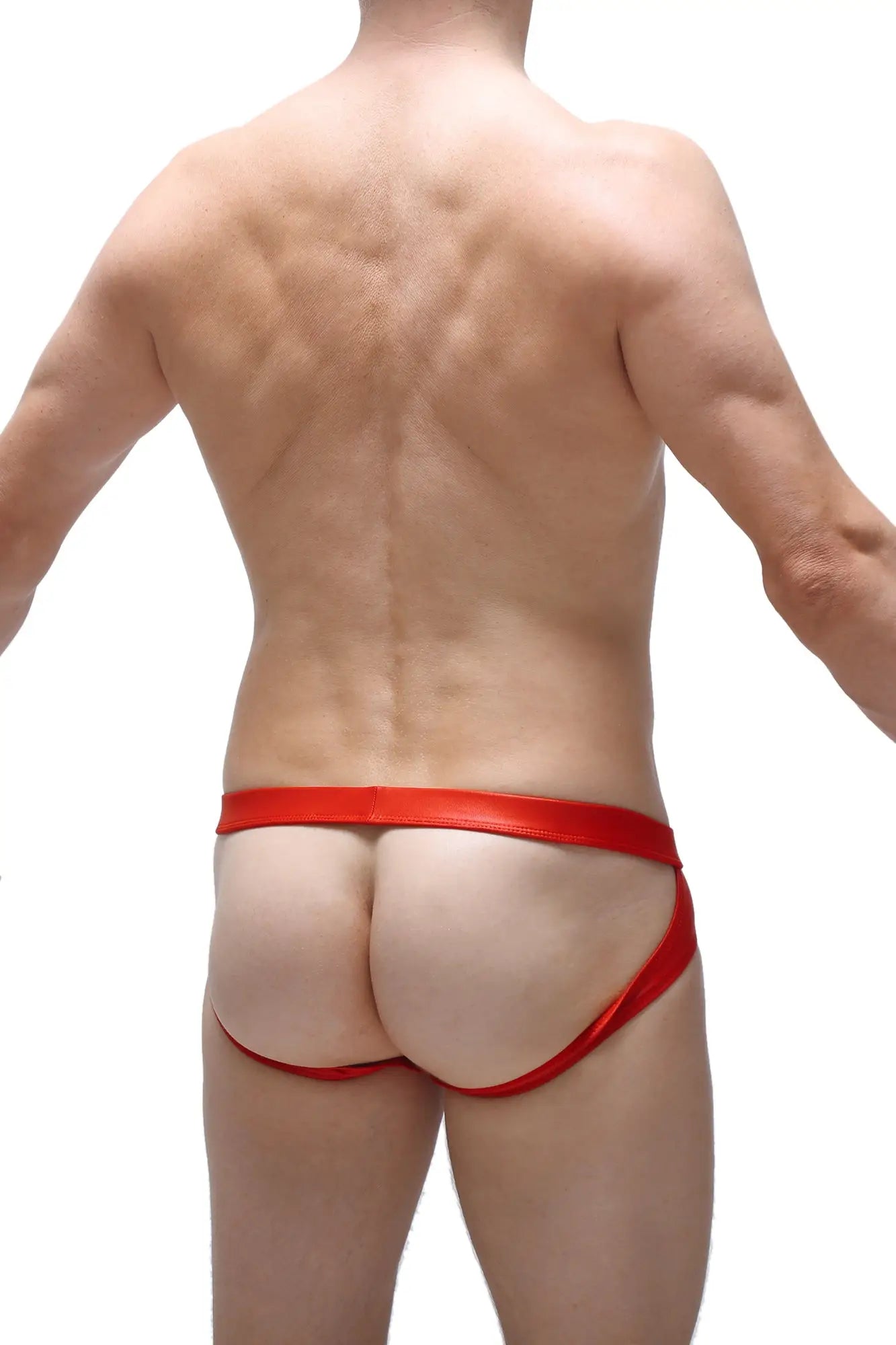 Red satin petitq jockstrap beire wet red briefs with a sleek form-fitting design