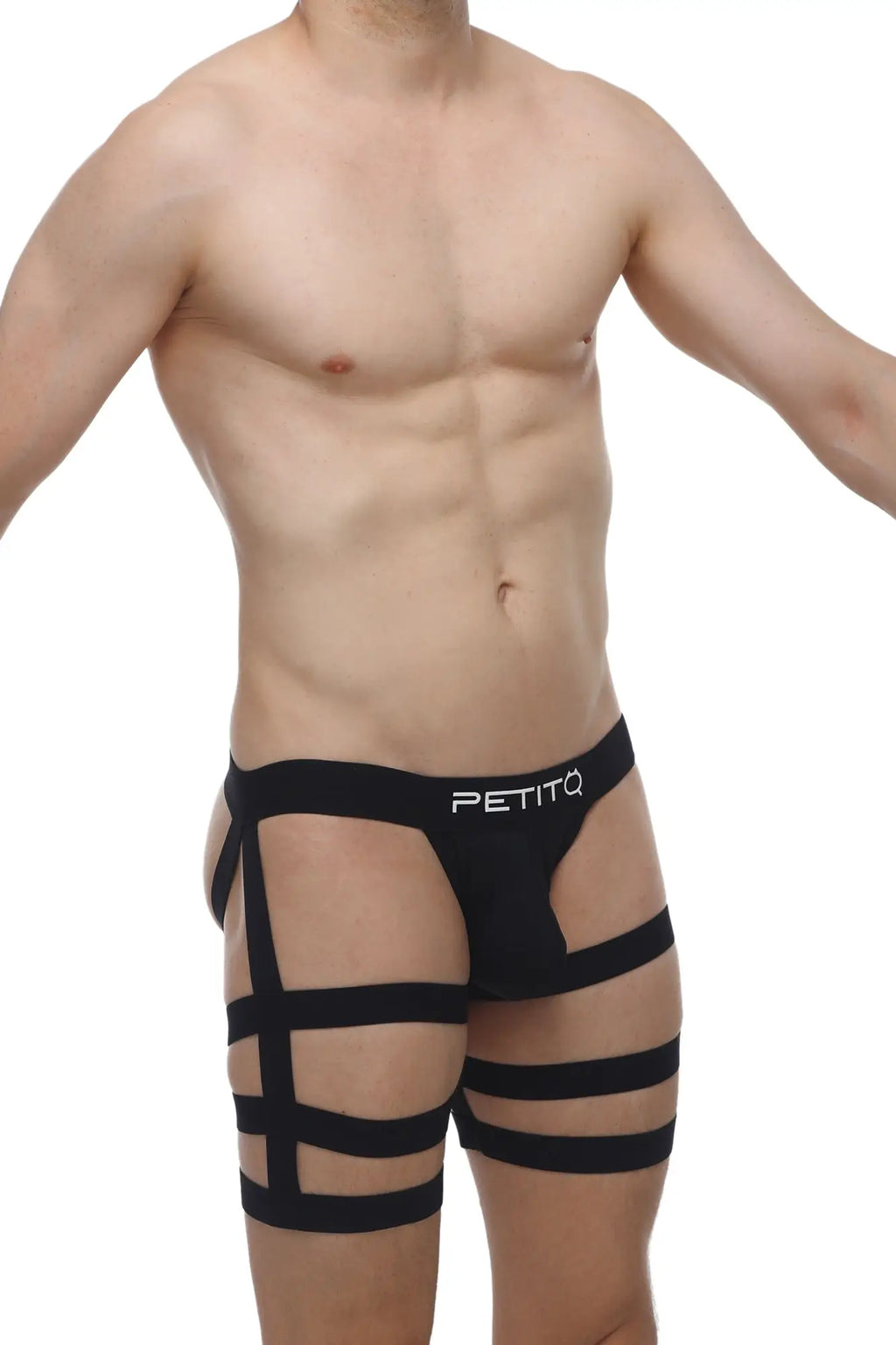 Black petitq mens briefs with bold geometric strap design in petitq jockstrap bondage black style