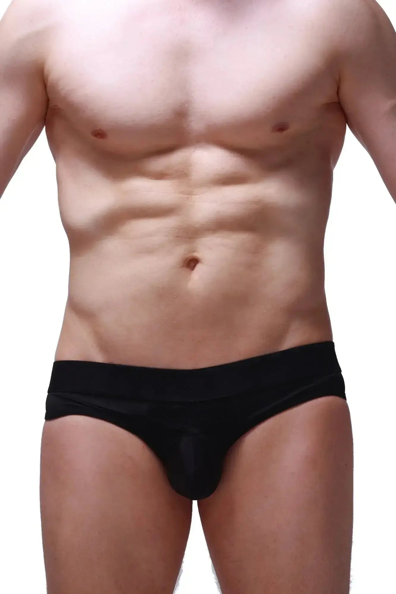 Petitq jockstrap brasc black form-fitting briefs in smooth stretchy fabric with contoured design front view