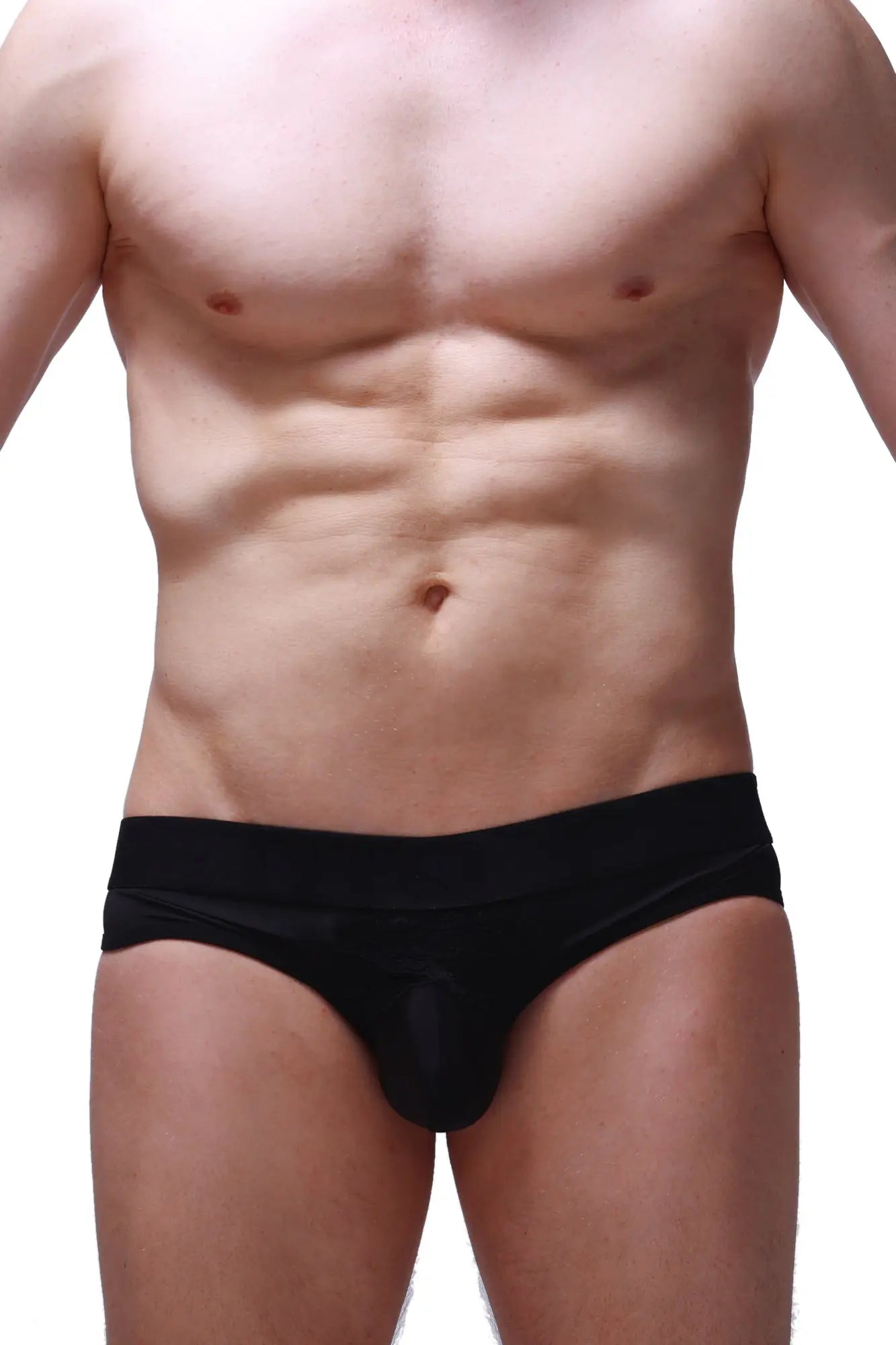 Petitq jockstrap brasc black form-fitting briefs in smooth stretchy fabric with contoured design front view
