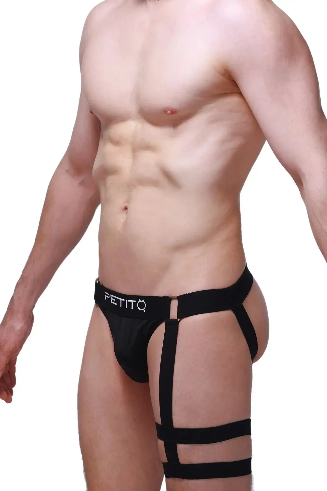 Black petitq jockstrap calenge men’s briefs with a supportive strappy design for comfortable wear