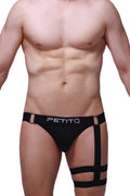 Black petitq men’s briefs with strappy harness-style design for edgy, comfortable everyday wear