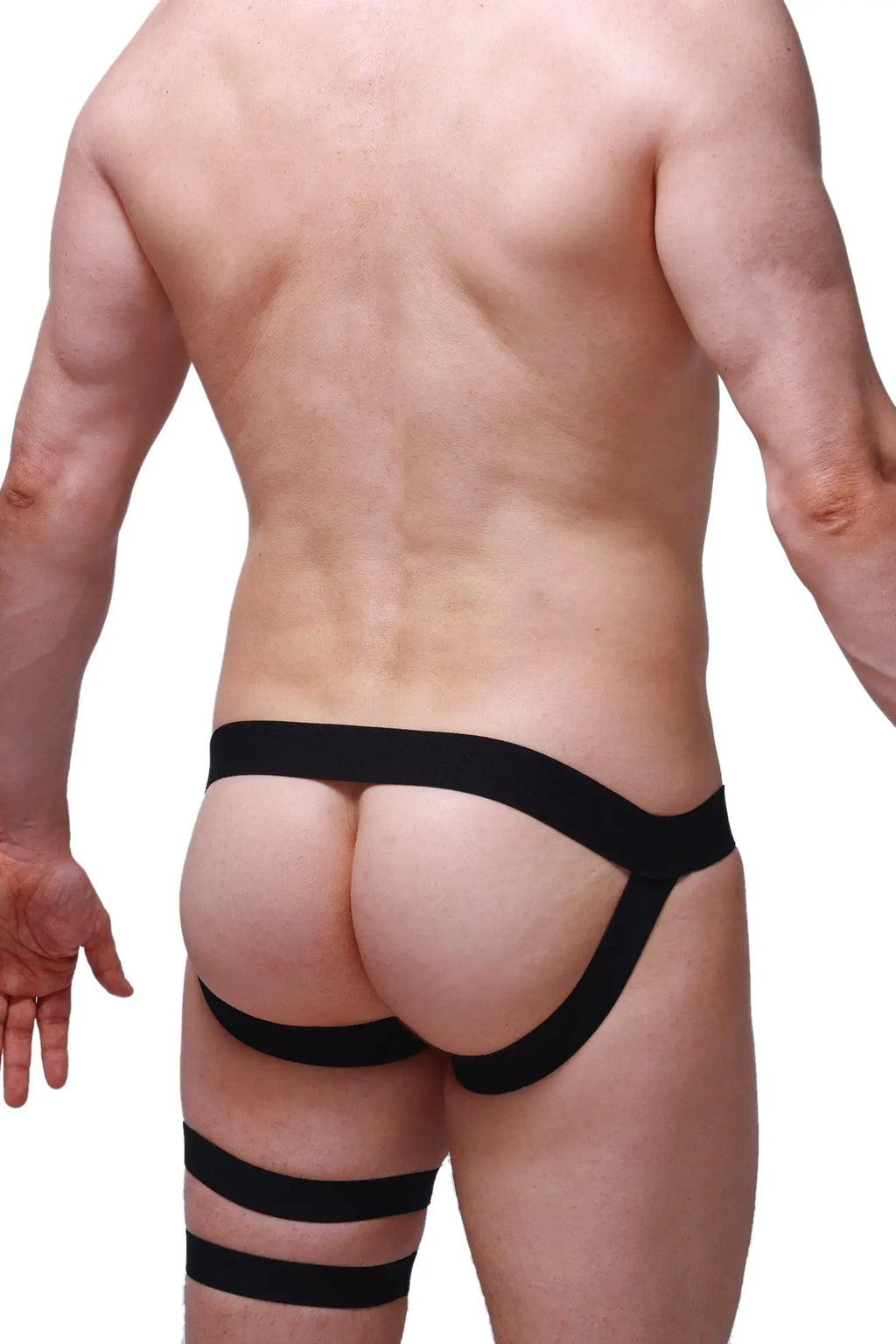 Black elasticated petitq jockstrap calenge briefs with supportive contoured design for athletic use