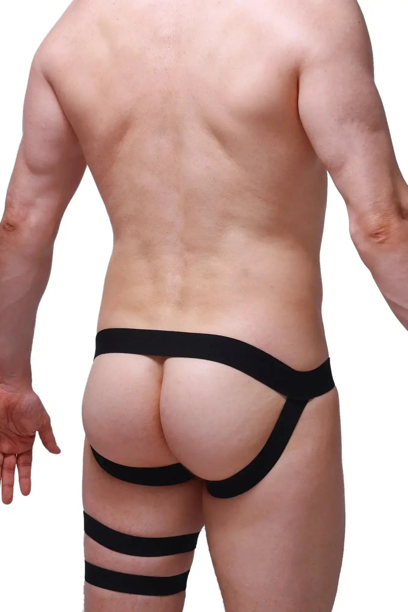 Black elasticated petitq jockstrap calenge briefs with supportive contoured design for athletic use