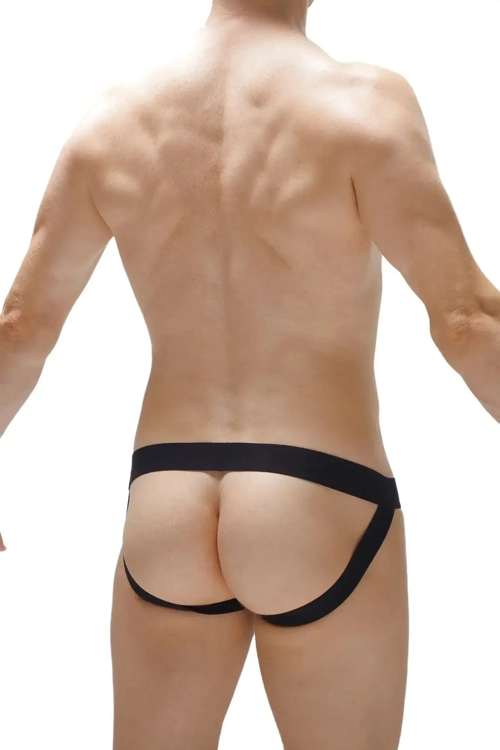 Black form-fitting athletic briefs with wide waistband and supportive side straps from petitq jockstrap chill ascou green