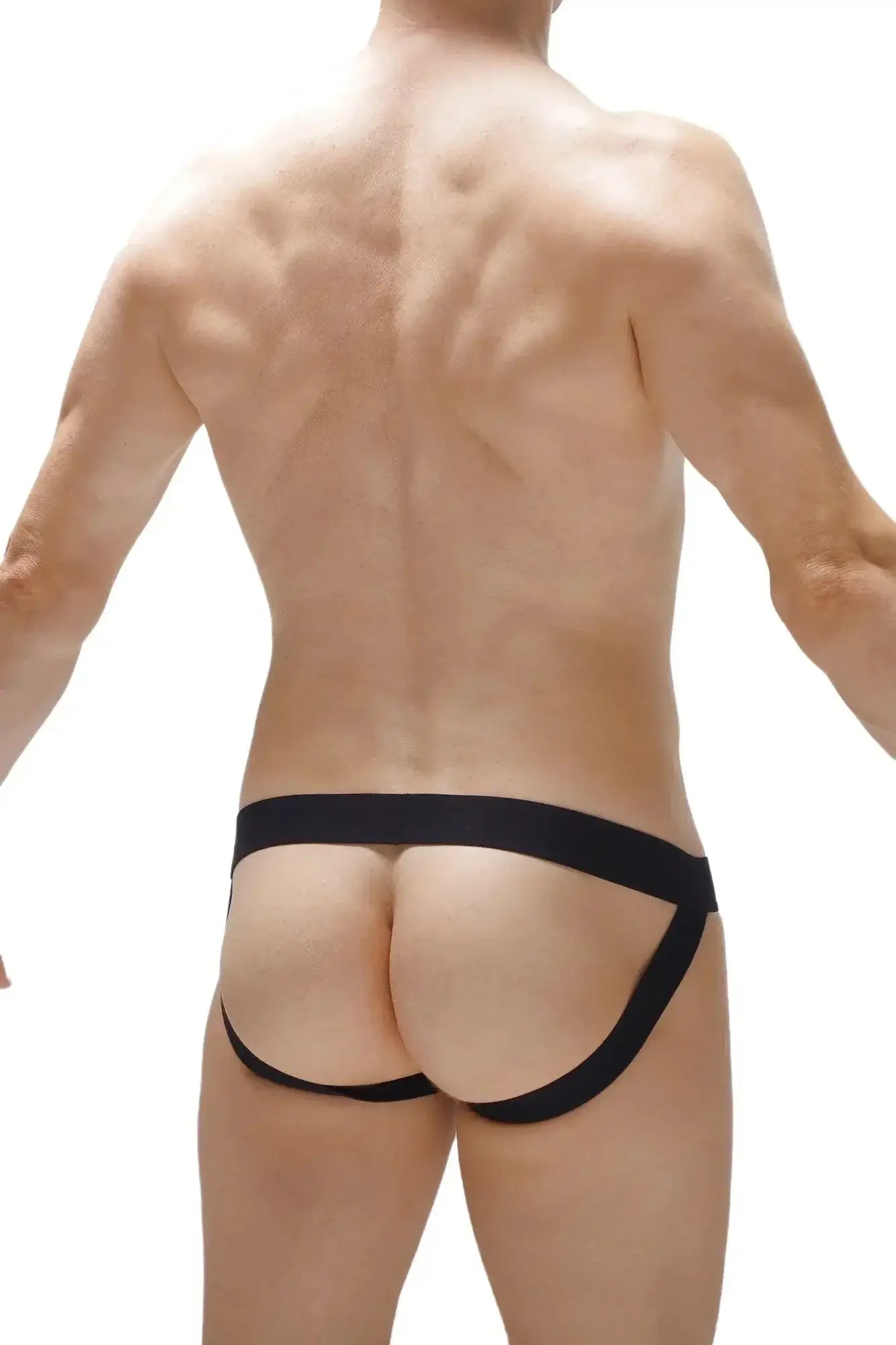 Black form-fitting athletic briefs with wide waistband and supportive side straps from petitq jockstrap chill ascou green