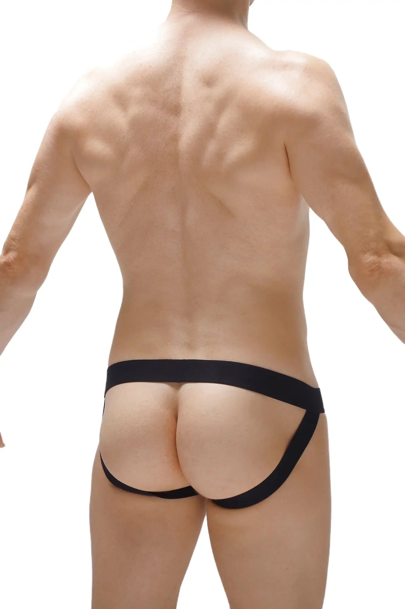 Black form-fitting athletic briefs with wide waistband and supportive side straps from petitq jockstrap chill ascou green
