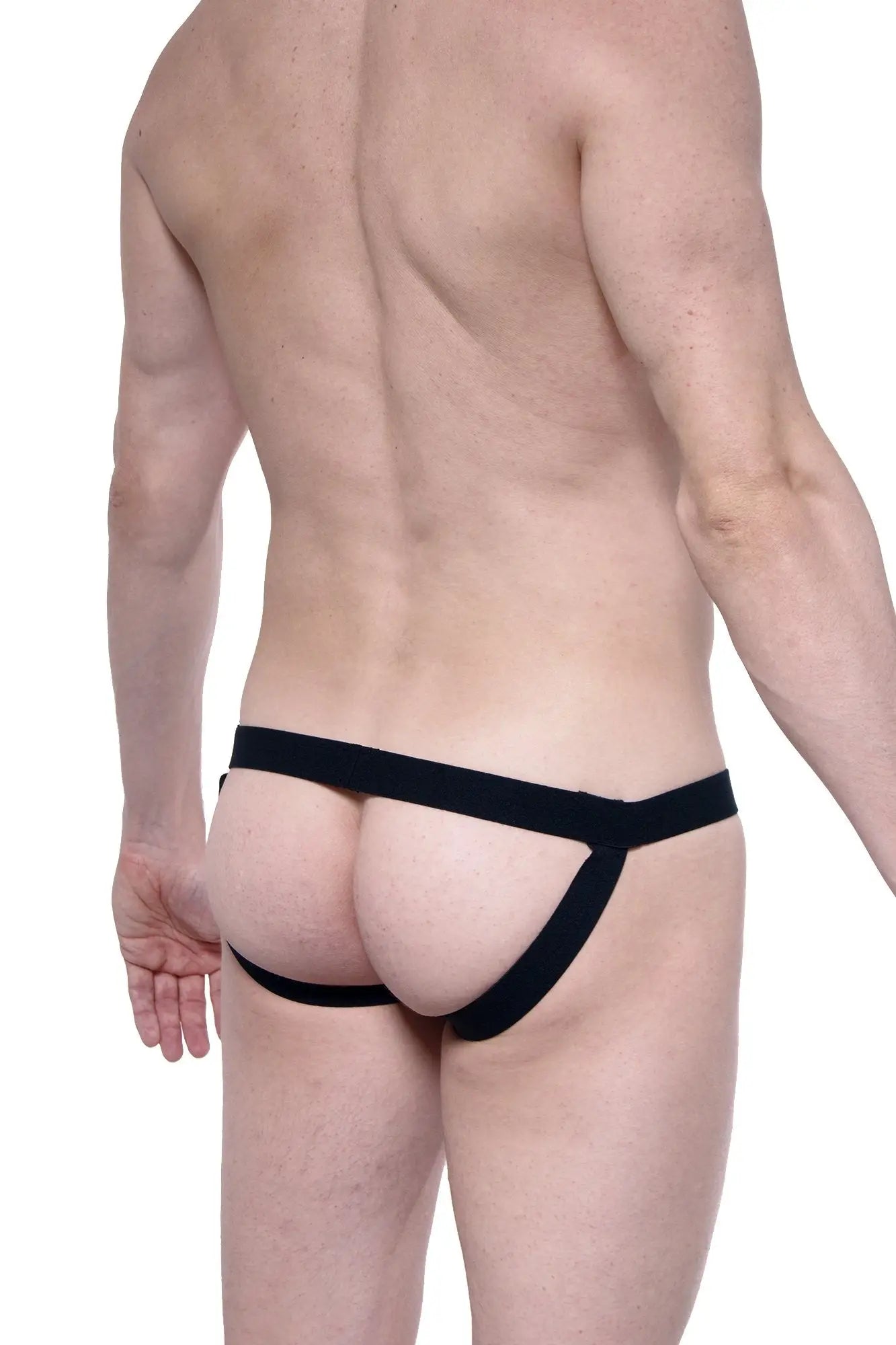 Black PetitQ jockstrap cockring briefs with wide waistband low-rise fit and side cutouts for comfortable support