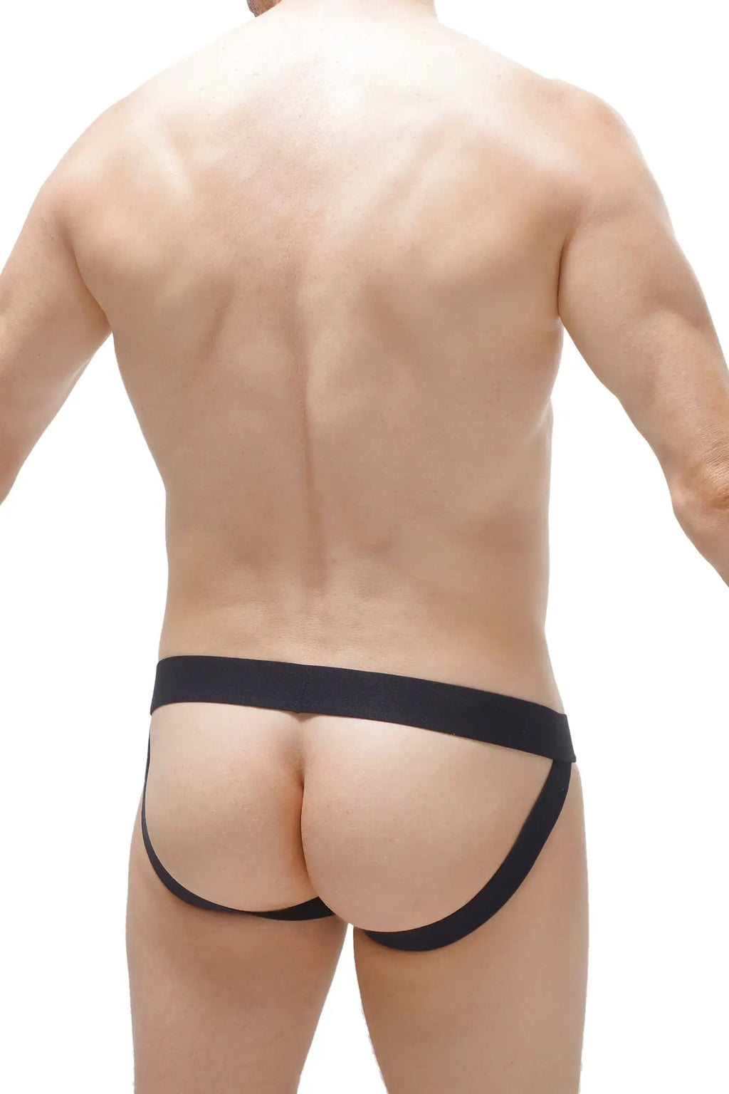 Black petitq jockstrap double pouch modal briefs with smooth elastic waistband and side straps in gray