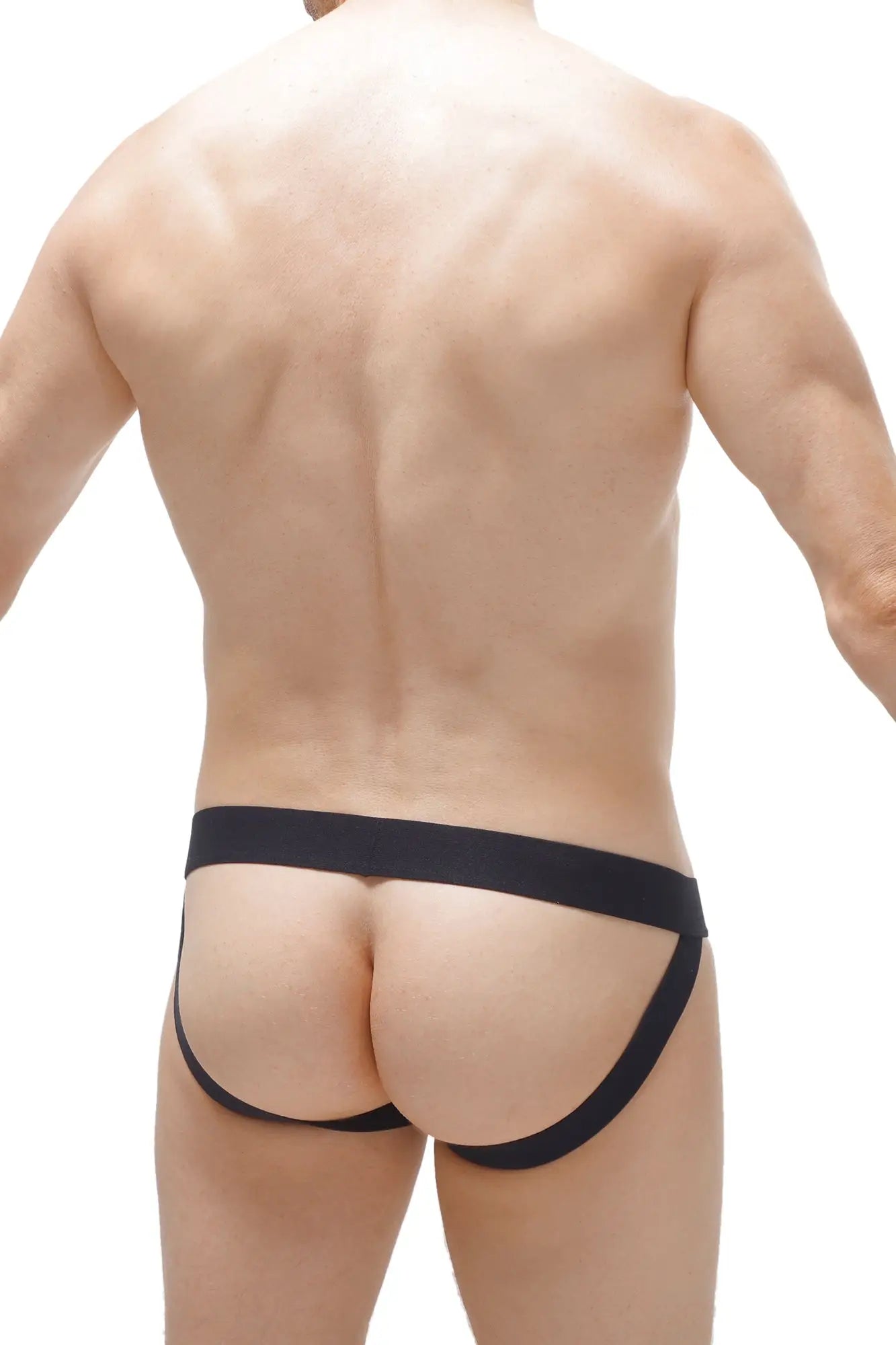 Black petitq jockstrap double pouch modal briefs with smooth elastic waistband and side straps in gray
