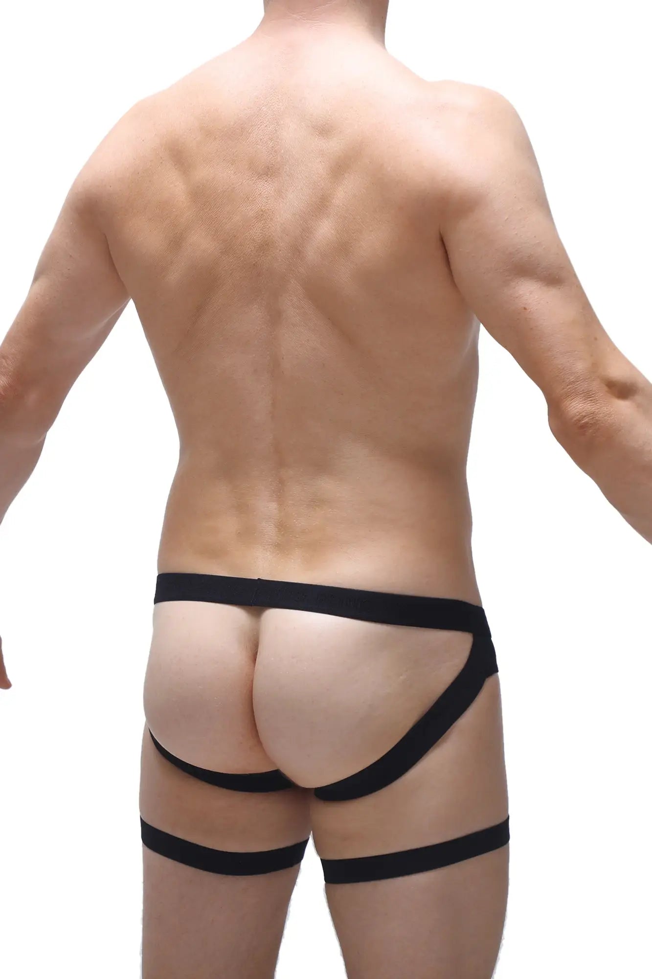 Petitq jockstrap garter black form-fitting athletic briefs with supportive design and elastic waistband front view