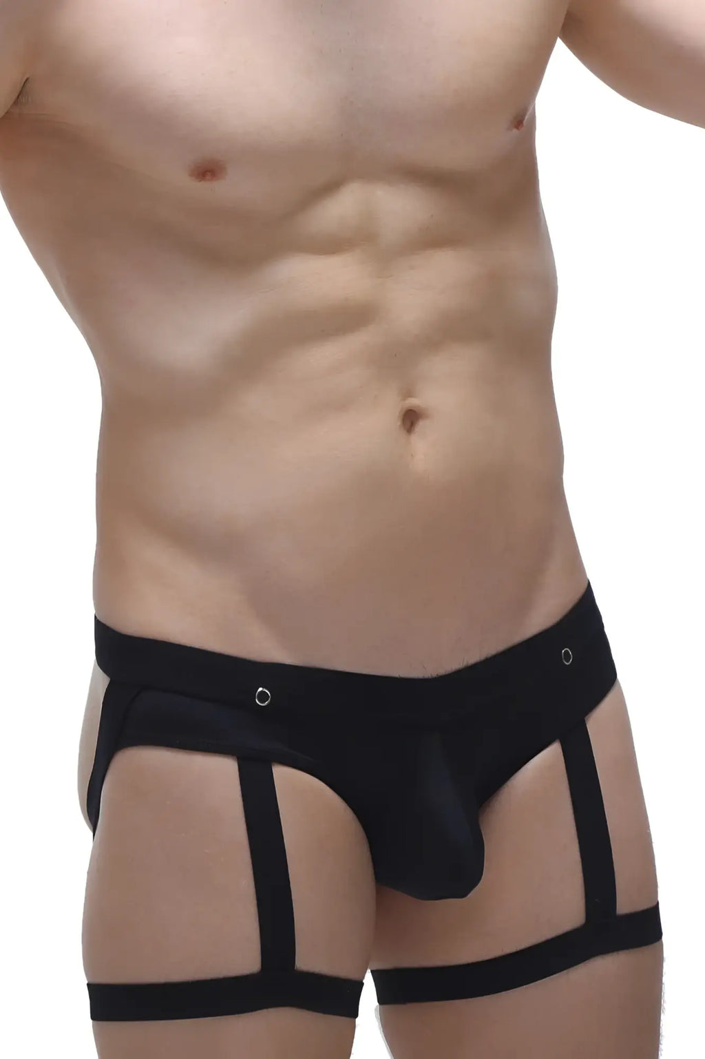 Black men’s briefs petitq jockstrap garter with supportive strappy design and reinforced gussets in black