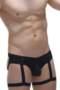 Black men’s briefs petitq jockstrap garter with supportive strappy design and reinforced gussets in black