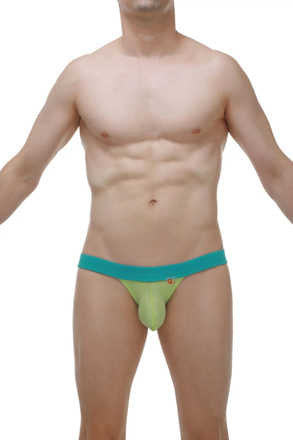 PetitQ jockstrap linthé bamboo apple green in lime green and teal with a snug supportive design for men