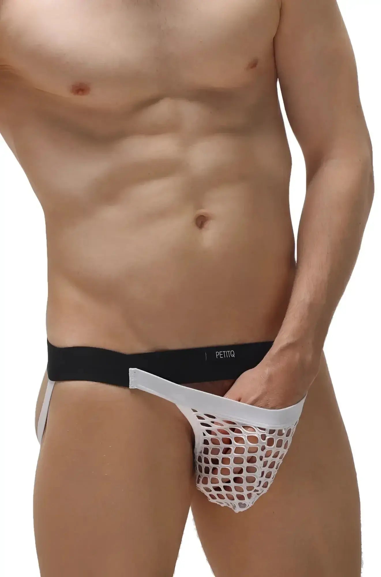 White mesh briefs with black petito waistband from petitq jockstrap monviel white collection