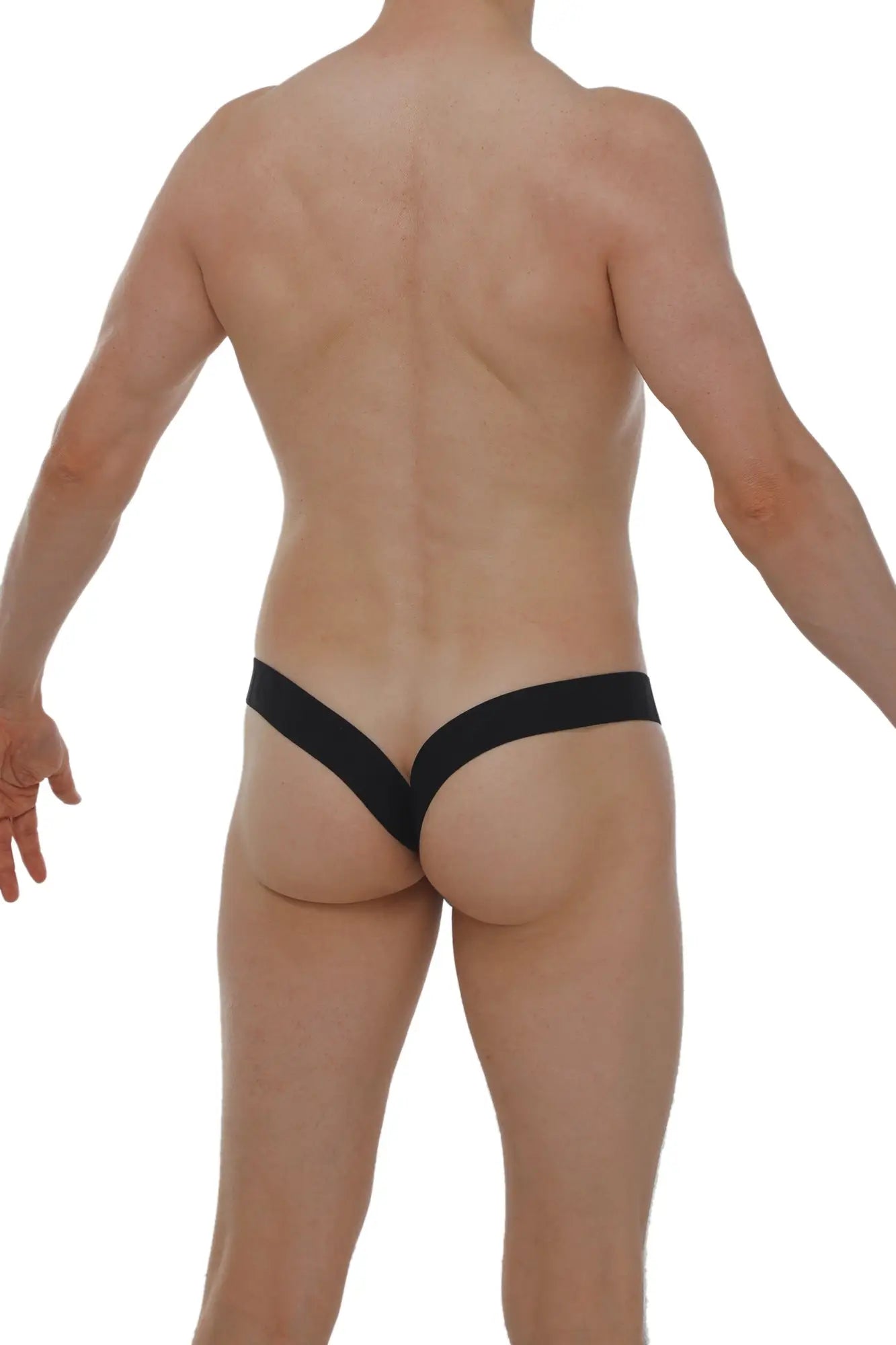Petitq jockstrap muy net black minimalist thong with sleek v-shaped design in black shown from the back side