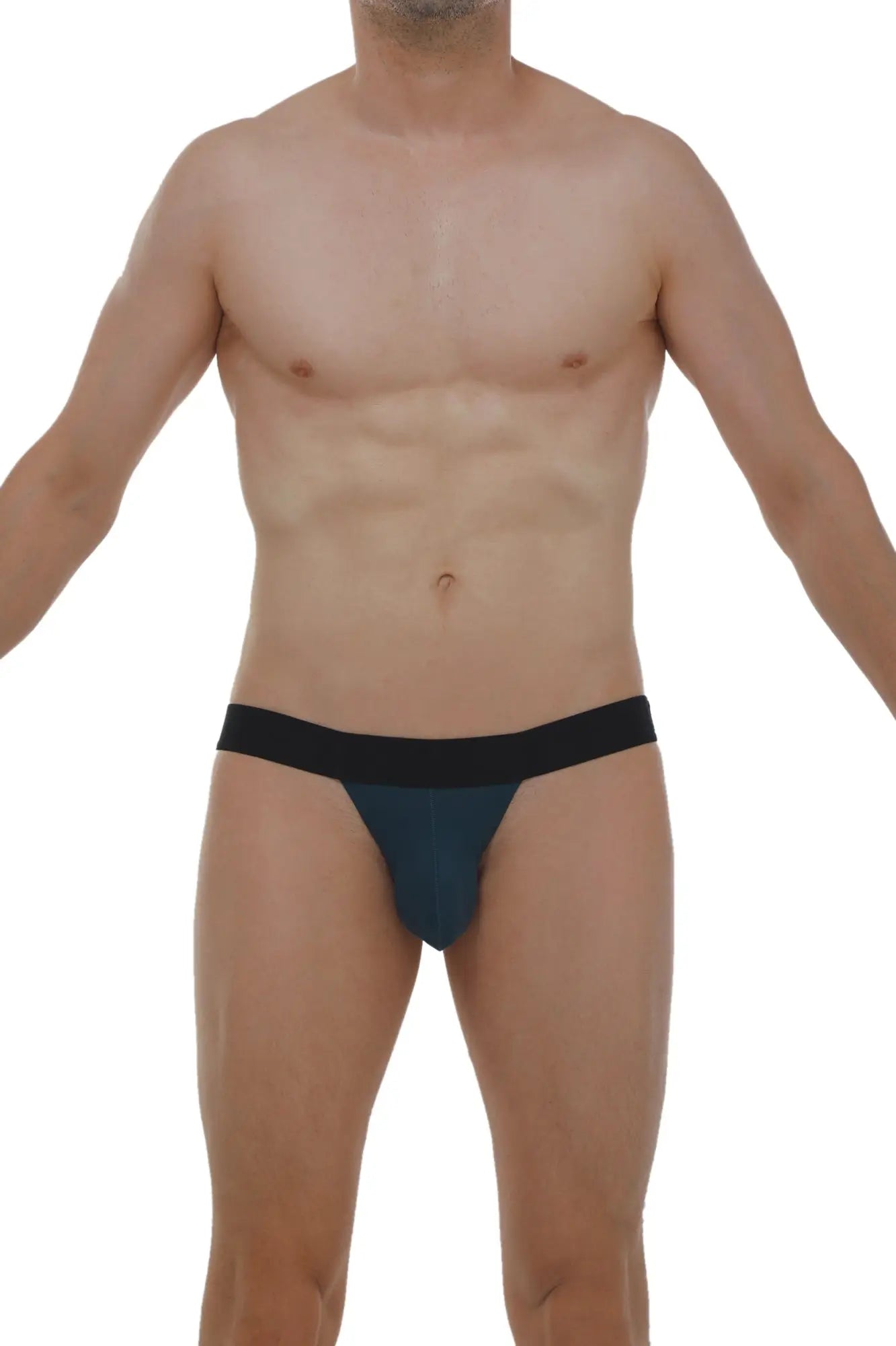 Navy blue petitq jockstrap briefs with black elastic waistband designed for comfort and support in prussian blue color