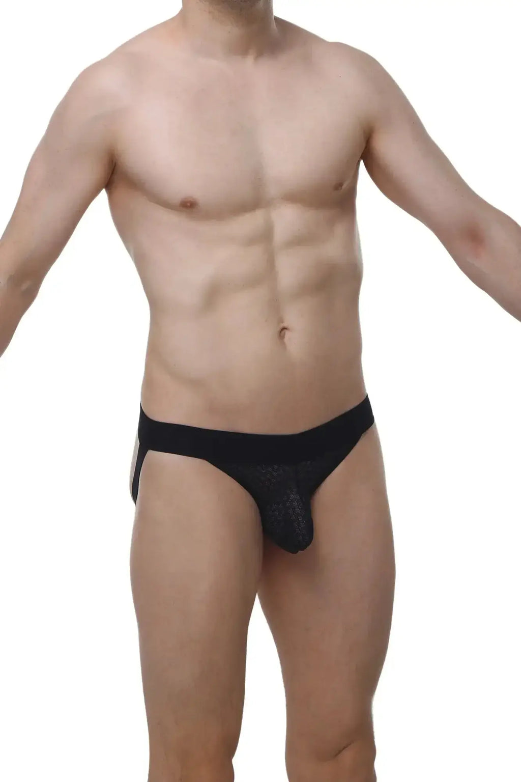 Black mesh briefs with solid black waistband from PetitQ jockstring macra black for breathable comfort and style