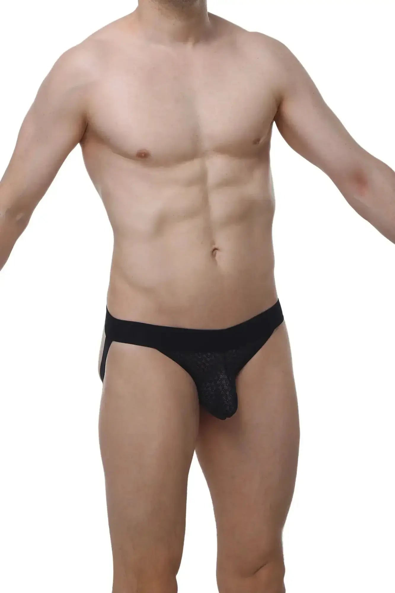 Black mesh briefs with solid black waistband from PetitQ jockstring macra black for breathable comfort and style