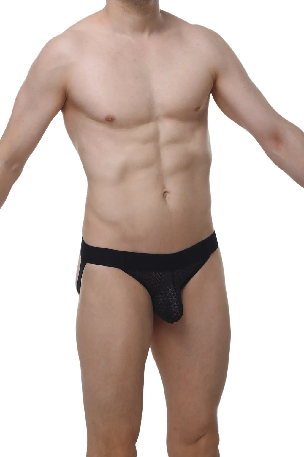 Black mesh briefs with solid black waistband from PetitQ jockstring macra black for breathable comfort and style