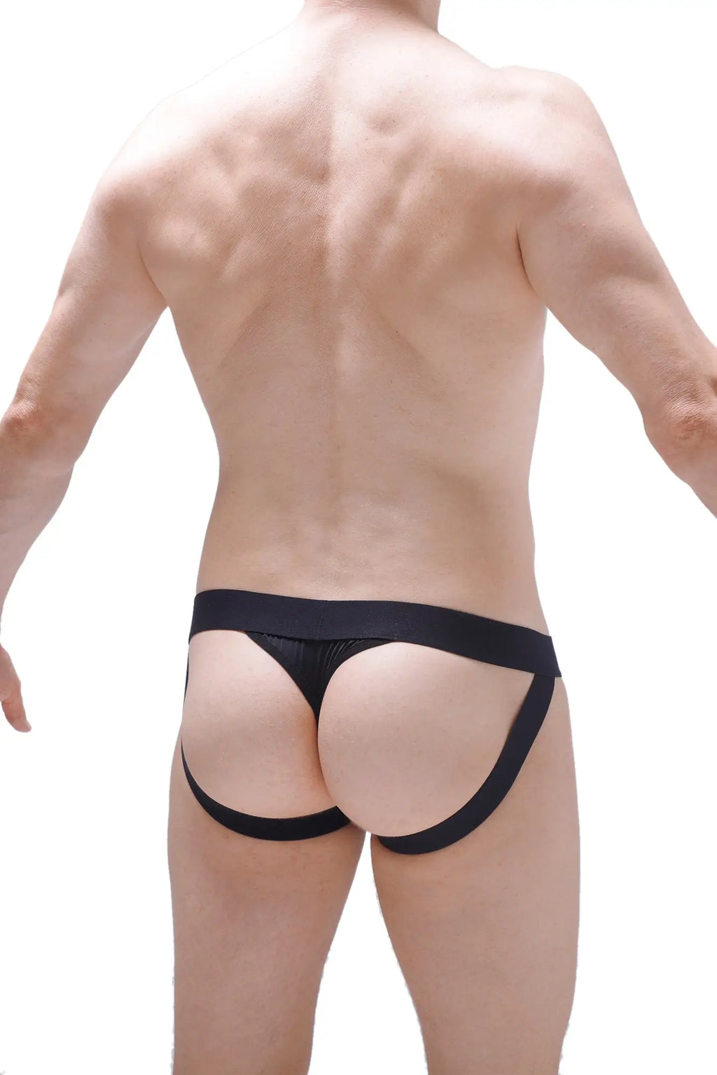 Black petitq jockstring open cockring briefs with high-waisted fit smooth fabric and supportive elastic waistband