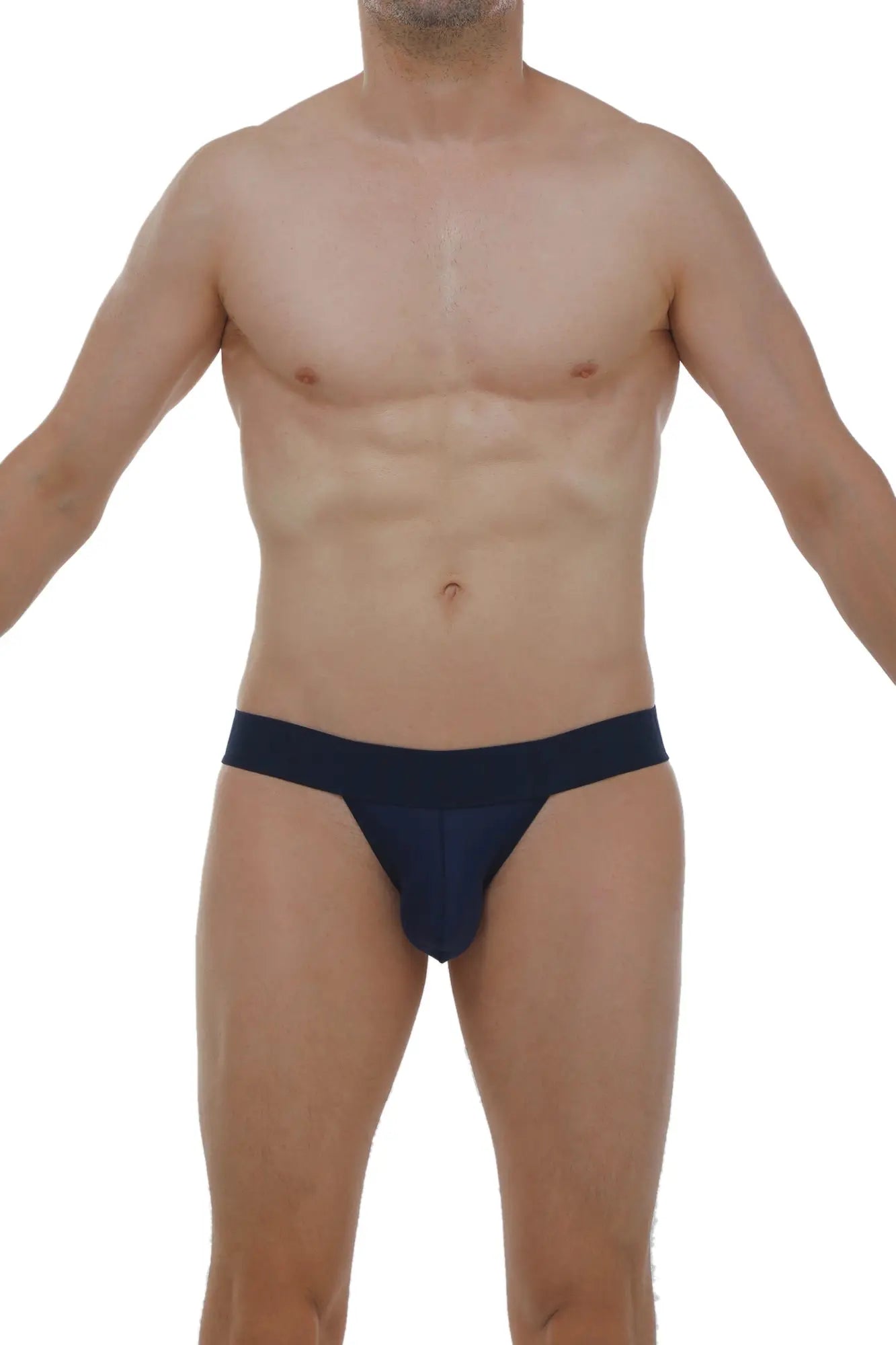Navy blue PetitQ jockstring athletic briefs with a snug fit and smooth fabric for comfortable performance wear