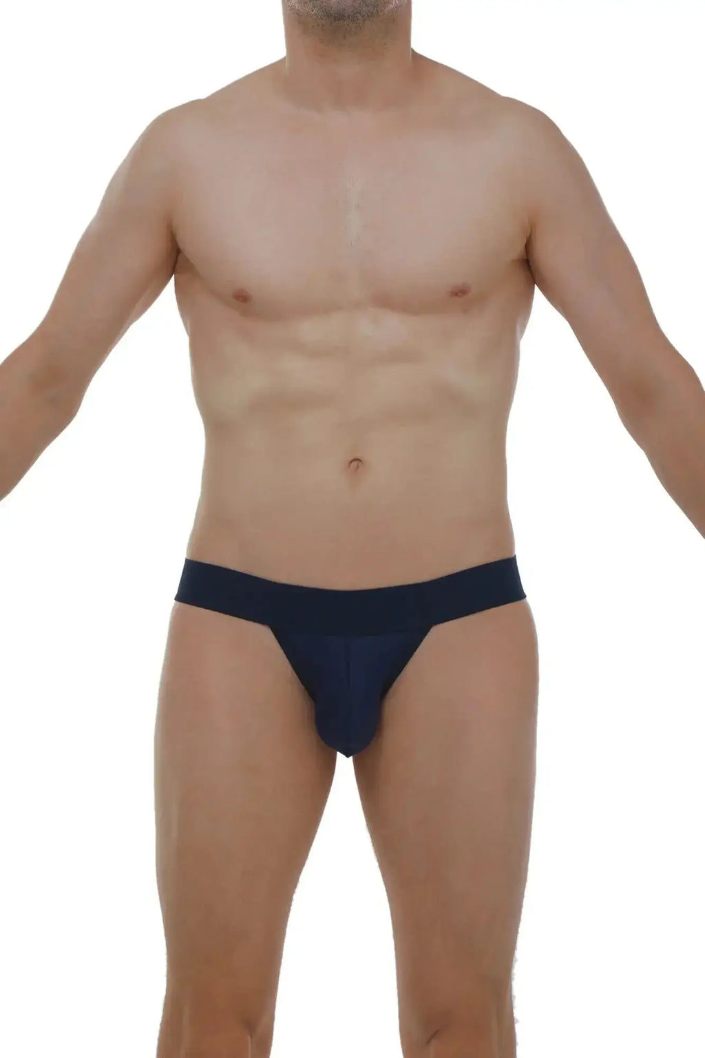 Navy blue PetitQ jockstring athletic briefs with a snug fit and smooth fabric for comfortable performance wear