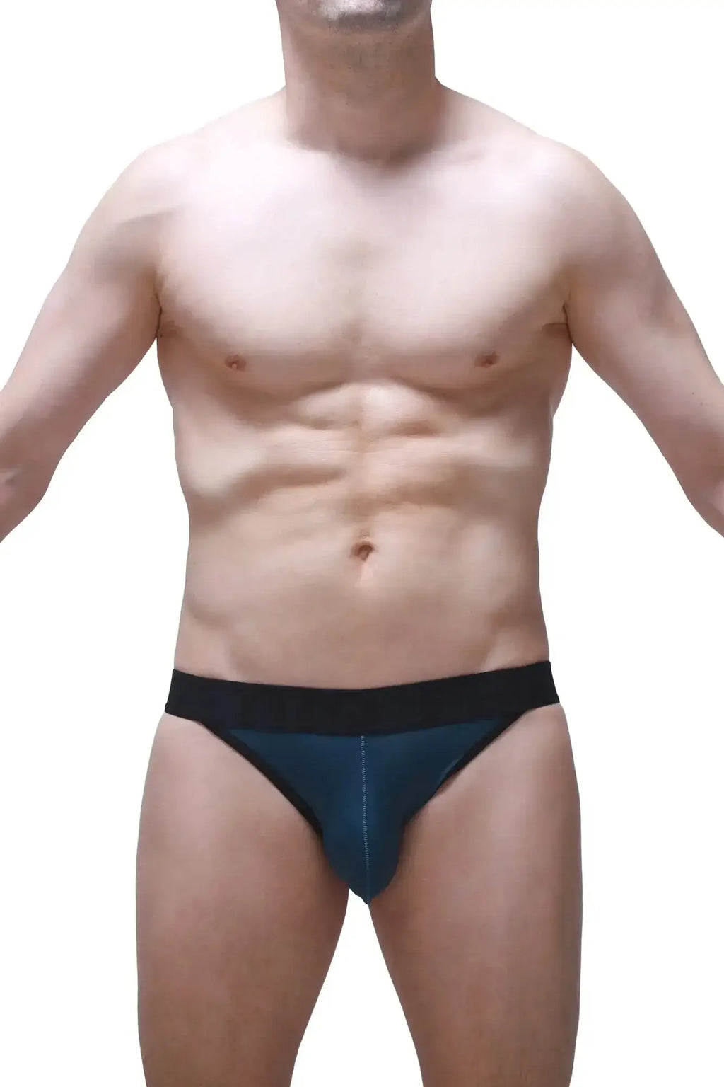 Dark blue athletic briefs with contrasting black waistband petitq jockstring prussian blue for active wear