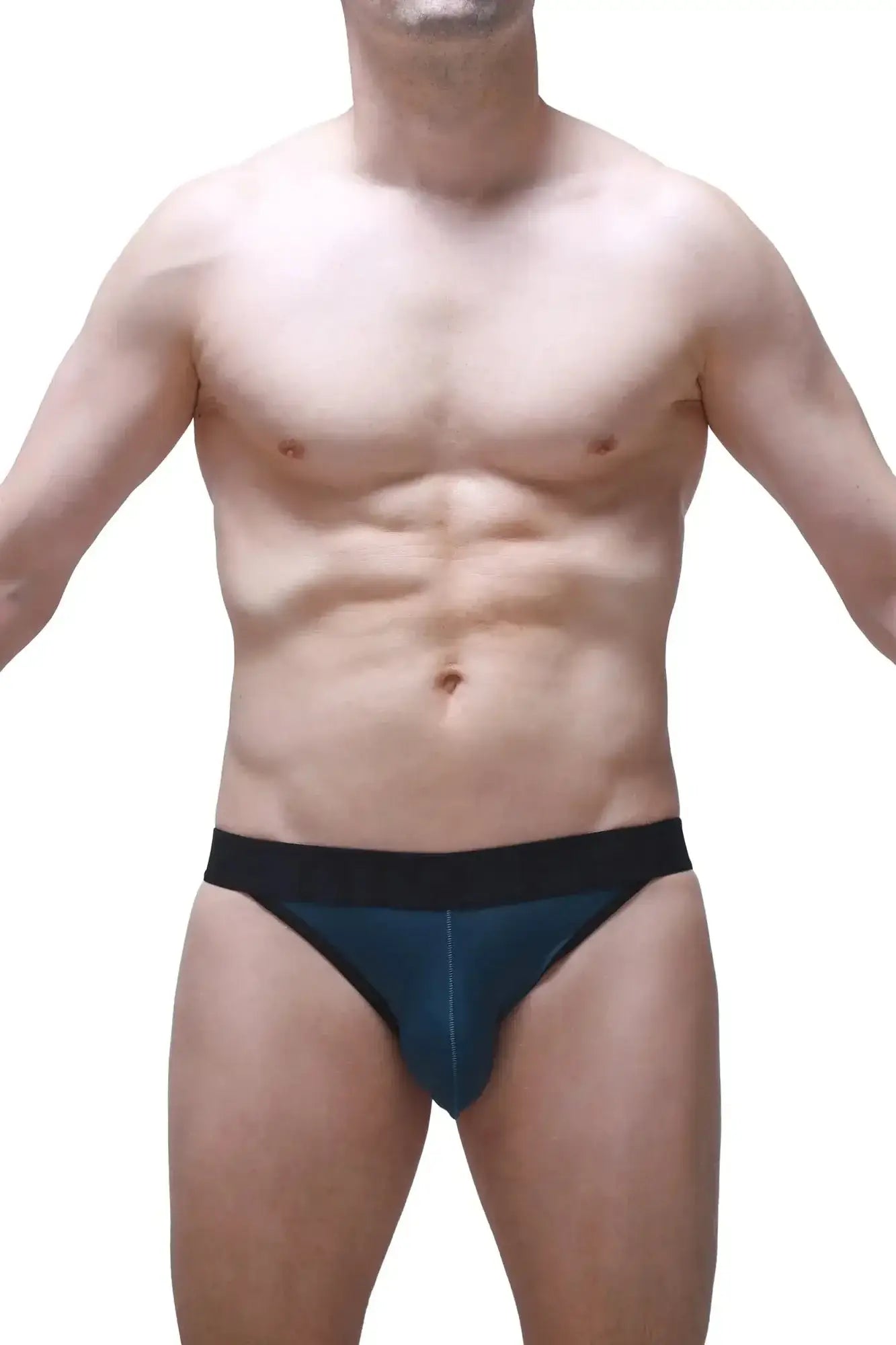 Dark blue athletic briefs with contrasting black waistband petitq jockstring prussian blue for active wear