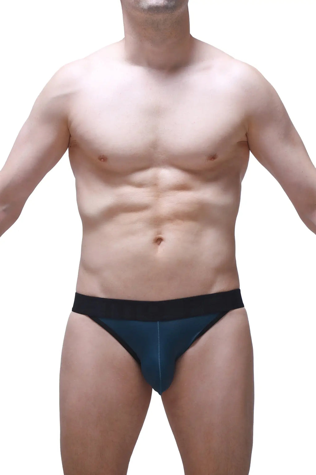 Dark blue athletic briefs with contrasting black waistband petitq jockstring prussian blue for active wear
