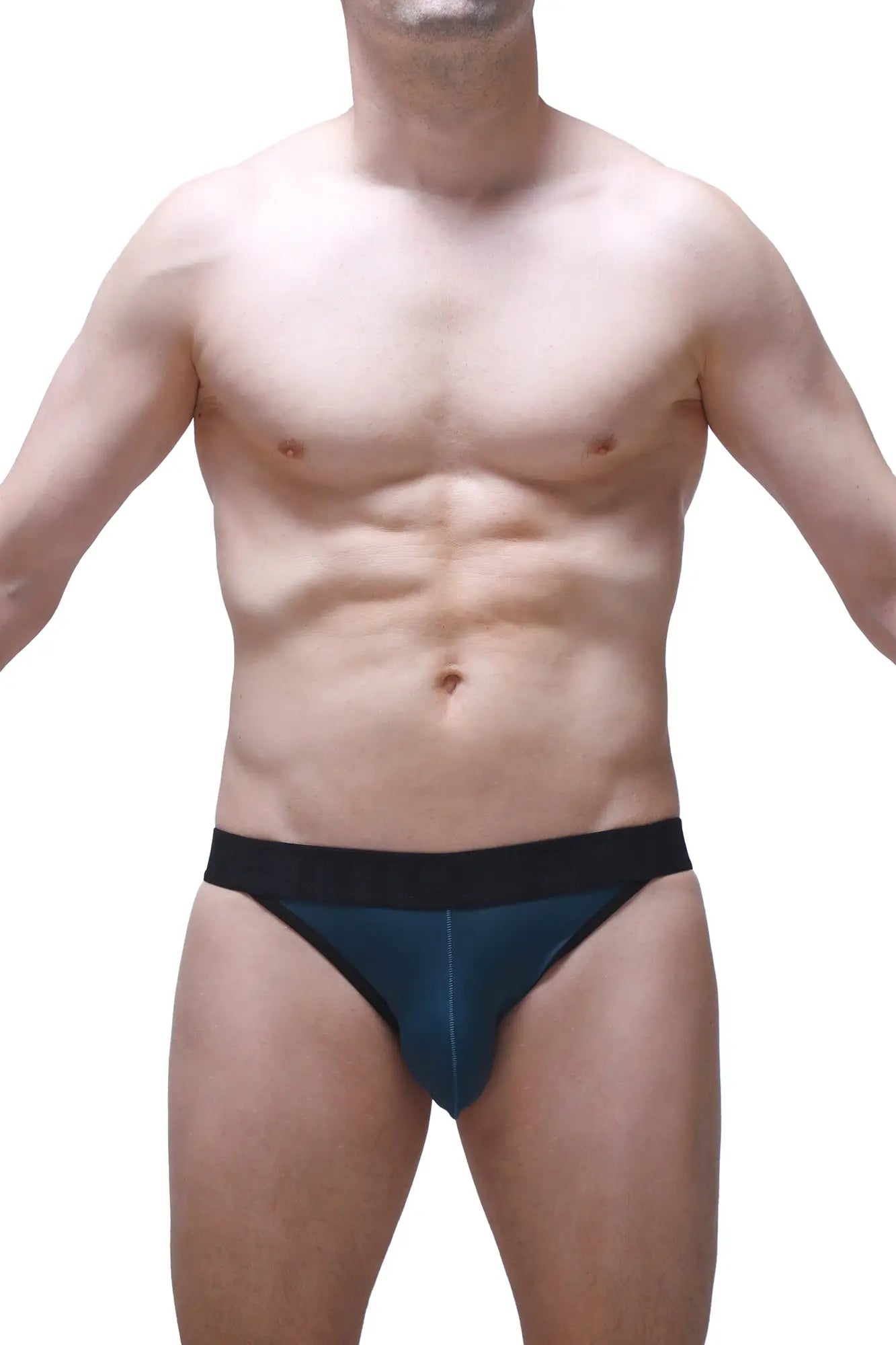 Dark blue athletic briefs with contrasting black waistband petitq jockstring prussian blue for active wear