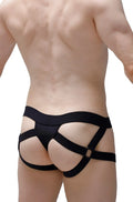 Petitq jockstring seyre black sleek form-fitting harness-style underwear with multiple straps for a modern look