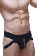 PetitQ jockthong barie bee green black athletic briefs with gray mesh side panel for breathable comfort