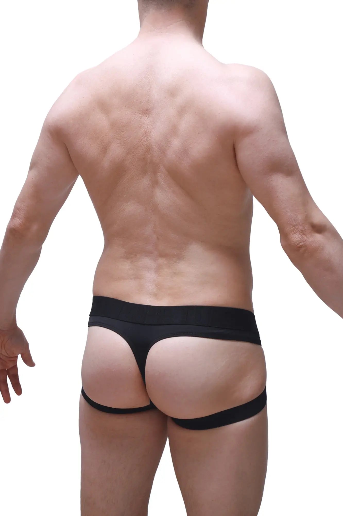 Black petitq jockthong barie bee green with wide waistband and thin side straps in form-fitting thong style