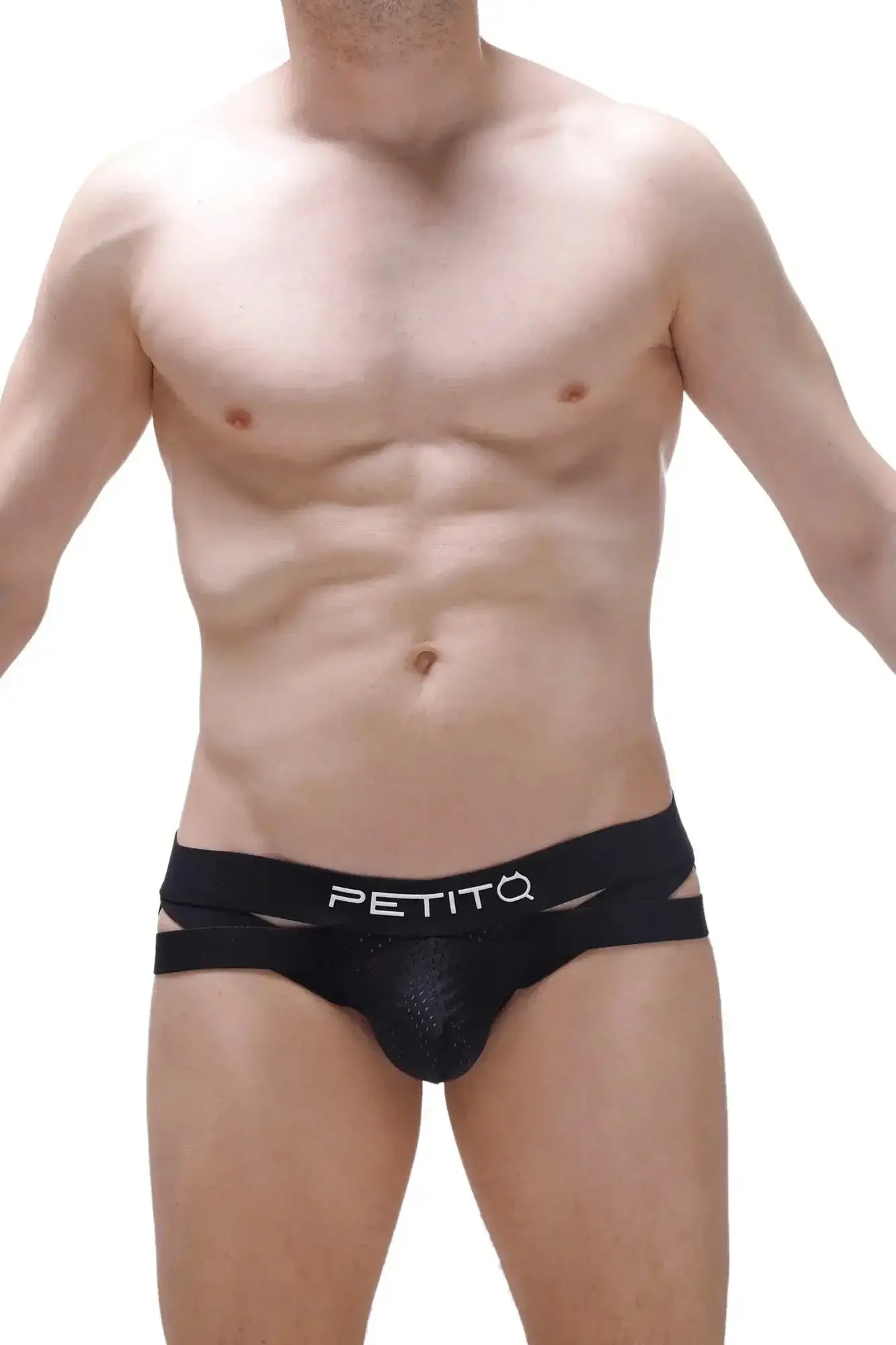 Black petitq jockthong bost bee men’s briefs with mesh front and side cutouts for breathable comfort
