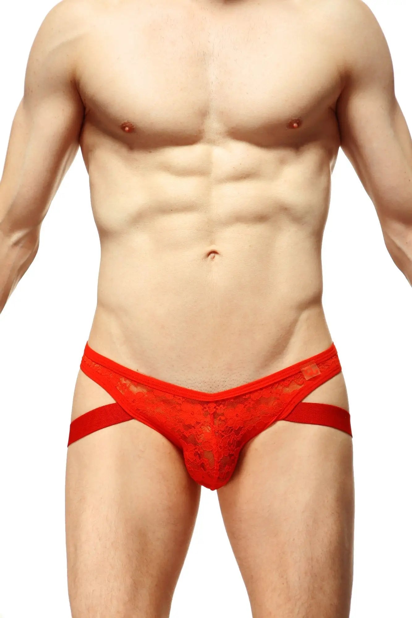 PetitQ jockthong lace red red lace thong with matching side straps front view