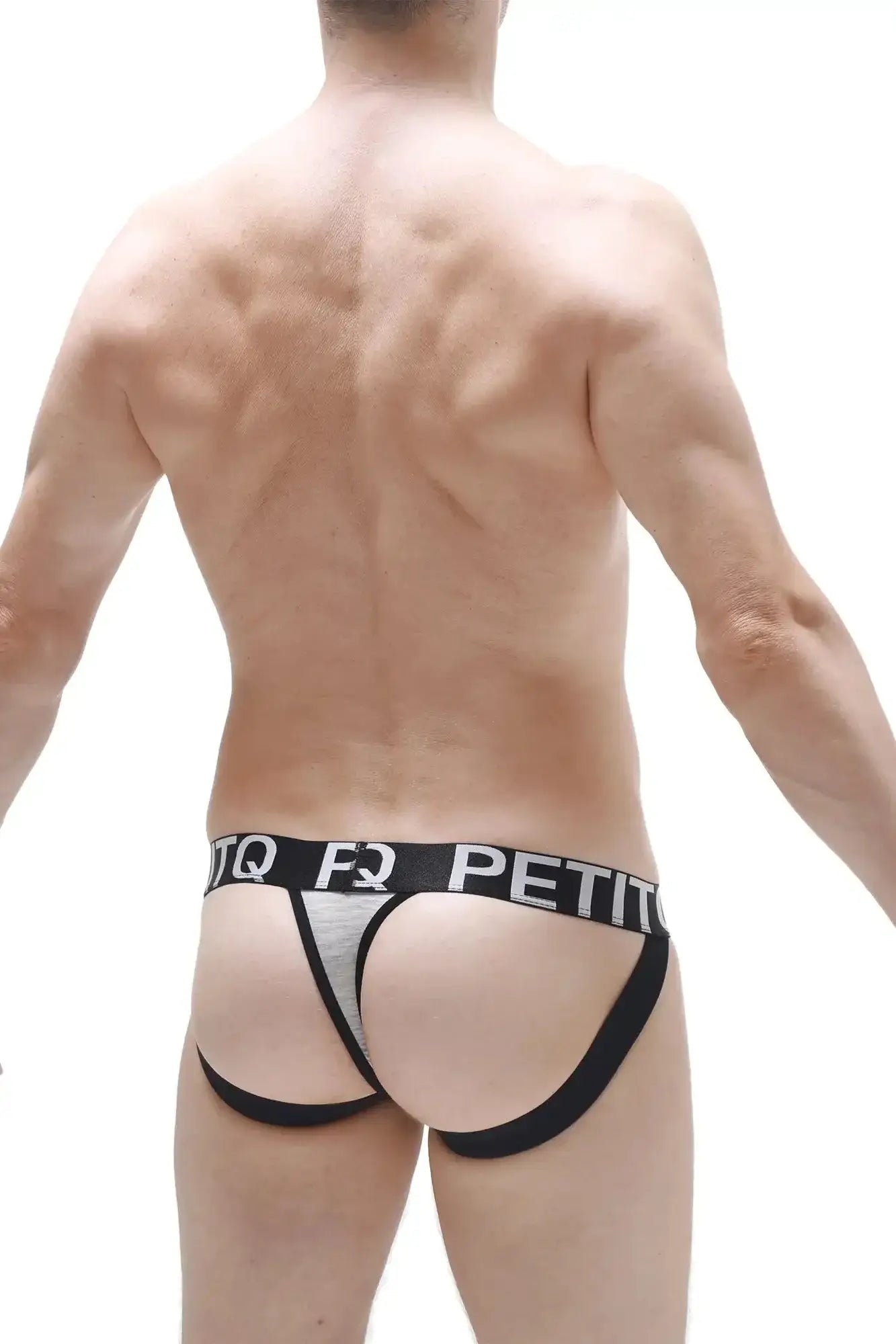 PetitQ jockthong laces grey black and silver branded briefs with sleek form-fitting design for active wear