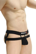 Black petitq jockthong rider bost mens briefs with crisscross design and supportive contoured pouch