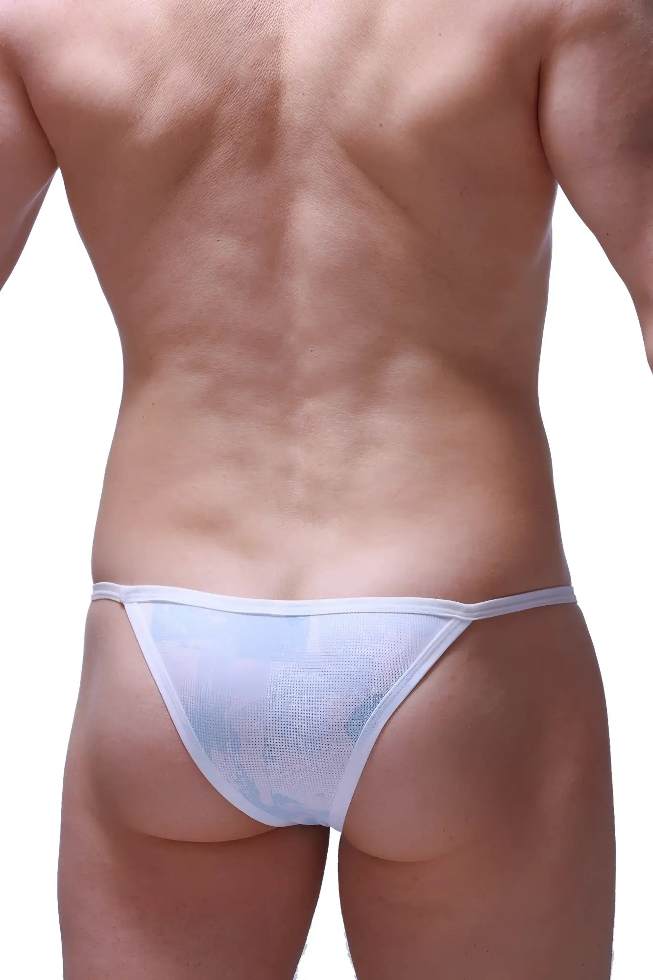 White mesh thong with thin seamless waistband from petitq kini marbre sky blue collection front view