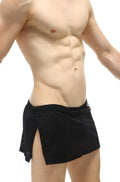 Petitq loincloth bee black athletic shorts with black mesh fabric side slit and elastic waistband