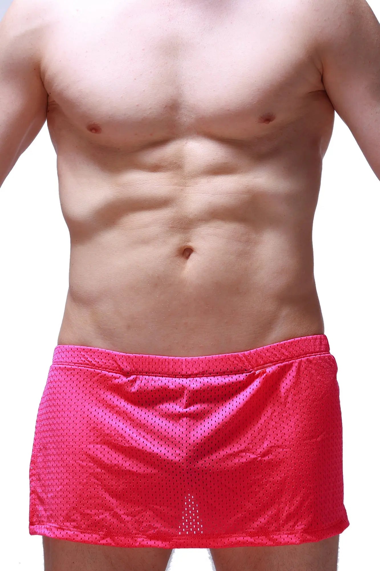 Petitq loincloth bee pink bright pink mesh athletic shorts with shiny satin finish and fitted waistband front view